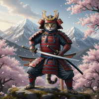 Cat transformed into a samurai