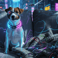 Dog transformed in cyberpunk style